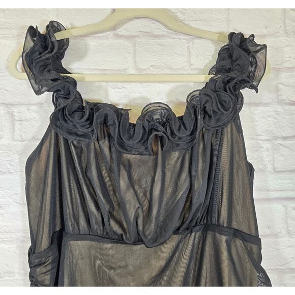 M Forever 21+ Black Sheer Mesh Ruffled Ruched Cocktail Dress Womens Plus Size 3X - Picture 2 of 12